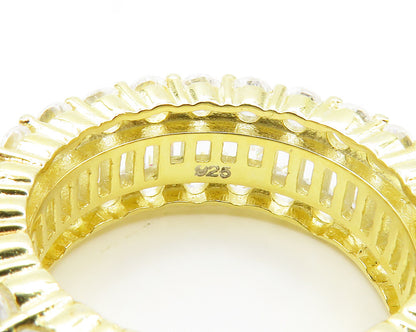 925 Sterling Silver  Shiny Cubic Zirconia Gold Plated Band Ring Sz 7  RG14820