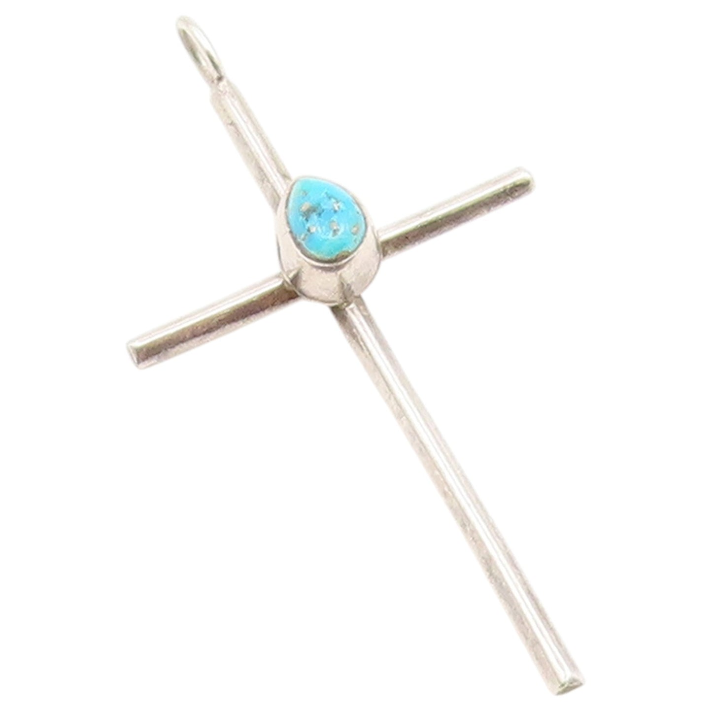 925 Sterling Silver Vintage Pendant Teardrop Turquoise Religious Cross  PT26660