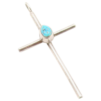 925 Sterling Silver Vintage Pendant Teardrop Turquoise Religious Cross  PT26660