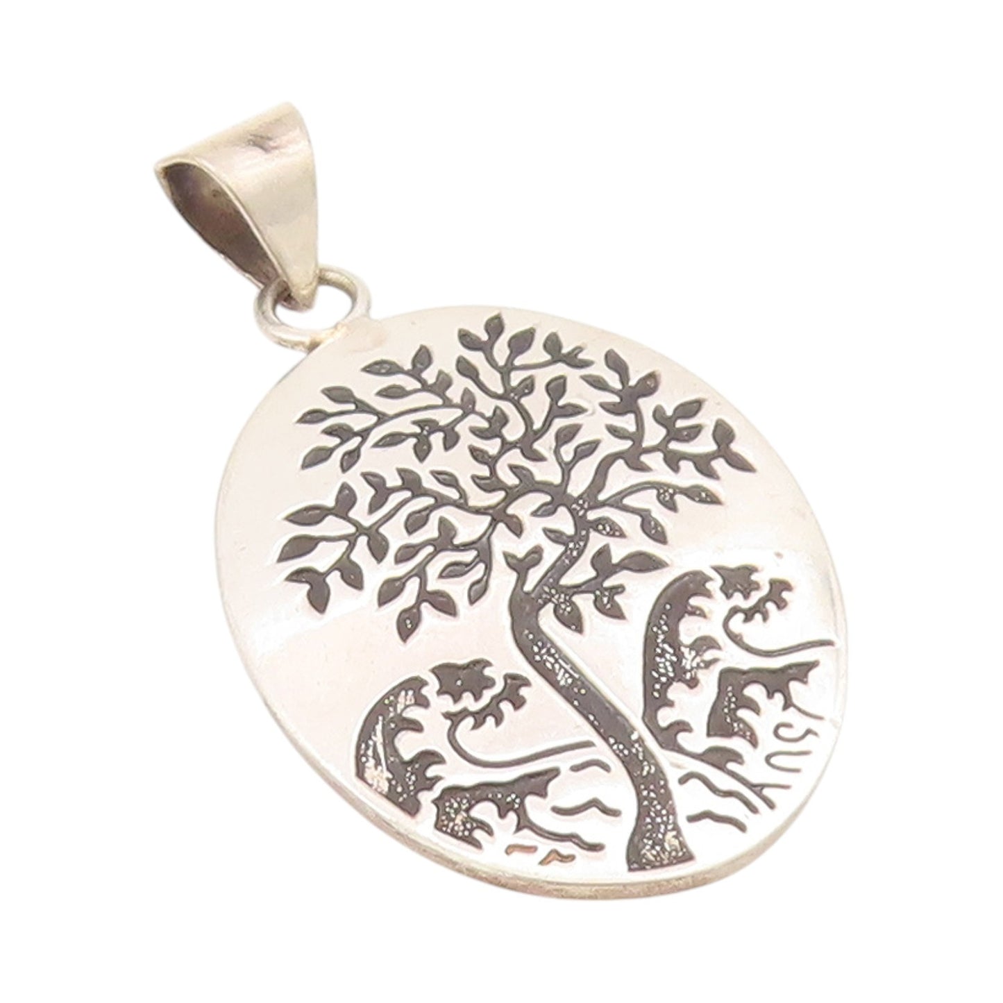 925 Sterling Silver Vintage Pendant Solid Etched Tree Of Life  PT24289