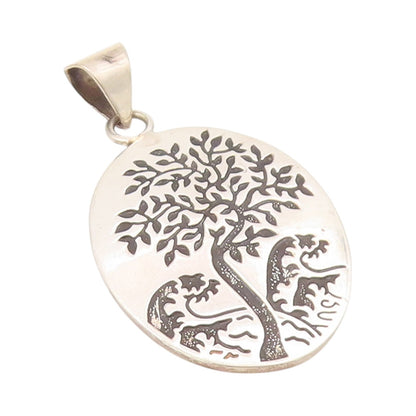 925 Sterling Silver Vintage Pendant Solid Etched Tree Of Life  PT24289