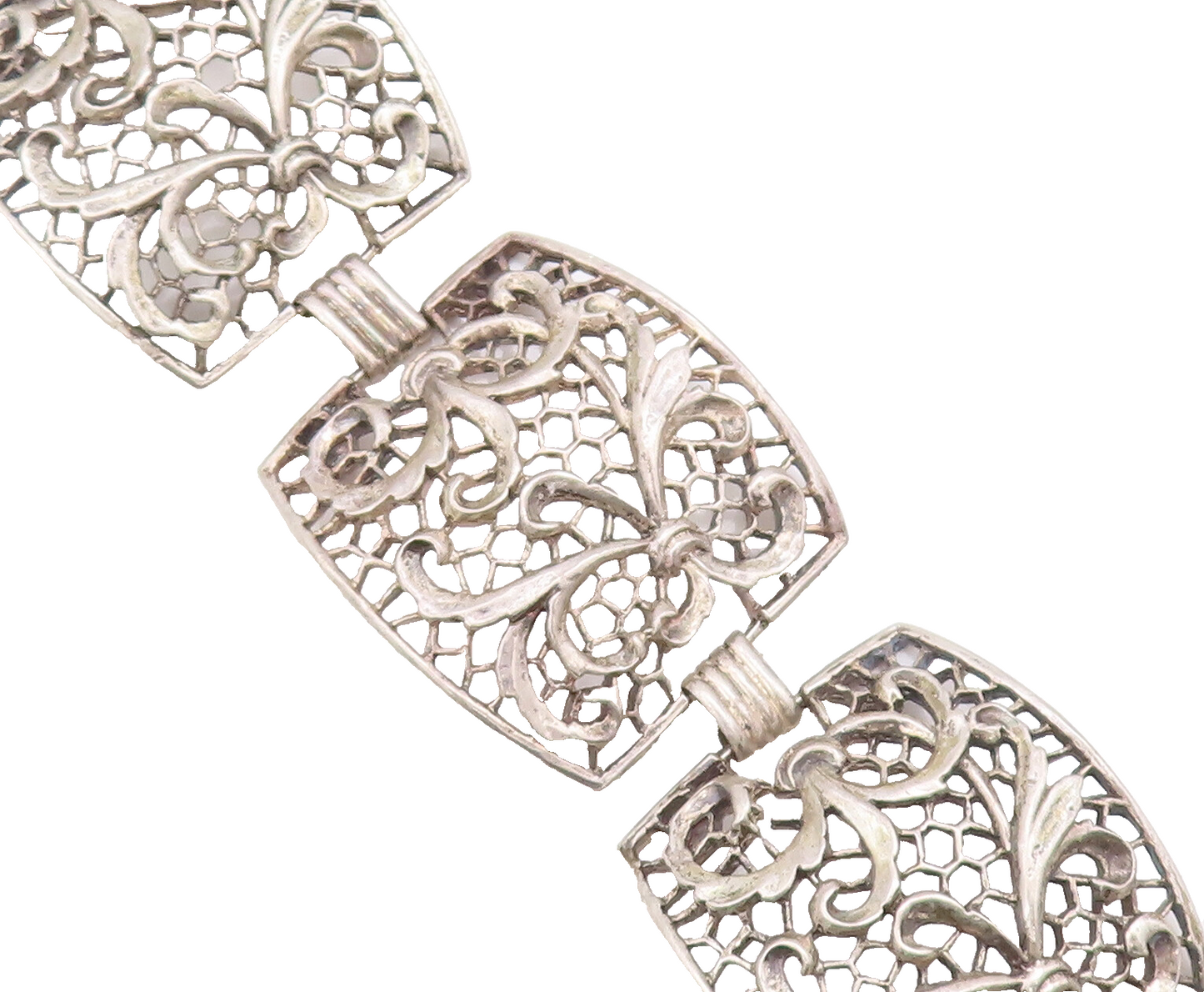 925 Sterling Silver Vintage Bracelet Web Effect Cutout Floral Carved  BT10547