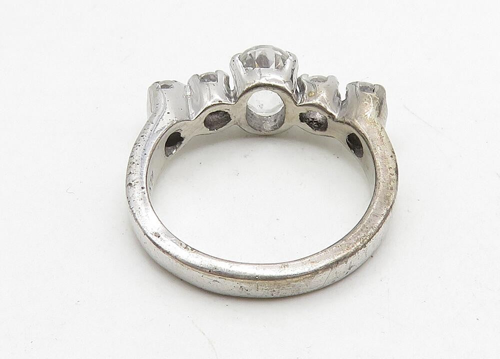925 Sterling Silver  Prong Set White Topaz Polished Band Ring Sz 6  RG10469