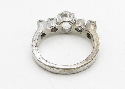 925 Sterling Silver  Prong Set White Topaz Polished Band Ring Sz 6  RG10469