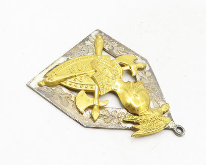 SUPREME LODGE 925 Silver  Vintage Two Tone Knight & Shield Pendant  PT7782