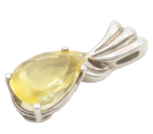 925 Sterling Silver  Vintage Tear Drop Citrine Fluted Bail Pendant  PT15167