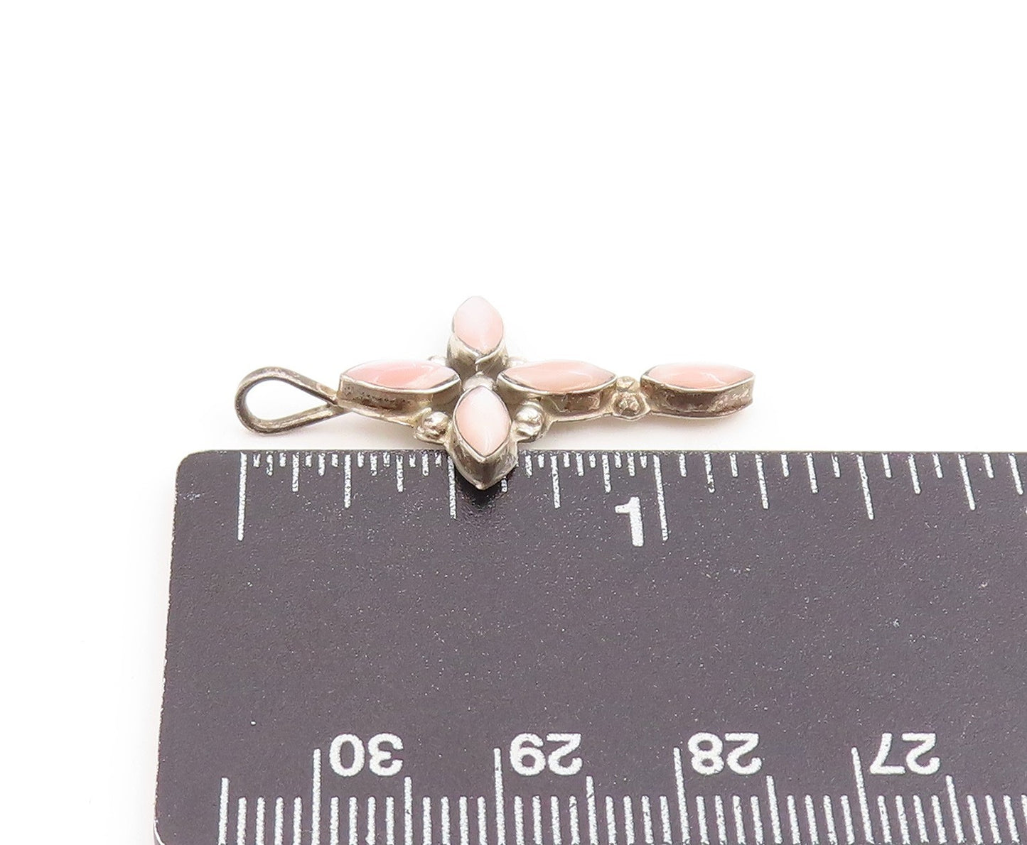 925 Sterling Silver Vintage Pendant Marquise Cut Rose Quartz Holy Cross  PT26236