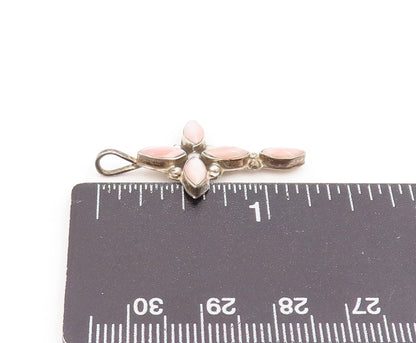 925 Sterling Silver Vintage Pendant Marquise Cut Rose Quartz Holy Cross  PT26236