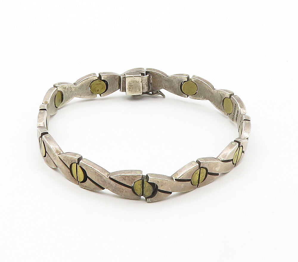 MEXICO 925 Sterling Silver  Vintage 2 Tone Screw Hinge Chain Bracelet  BT6294
