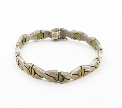 MEXICO 925 Sterling Silver  Vintage 2 Tone Screw Hinge Chain Bracelet  BT6294