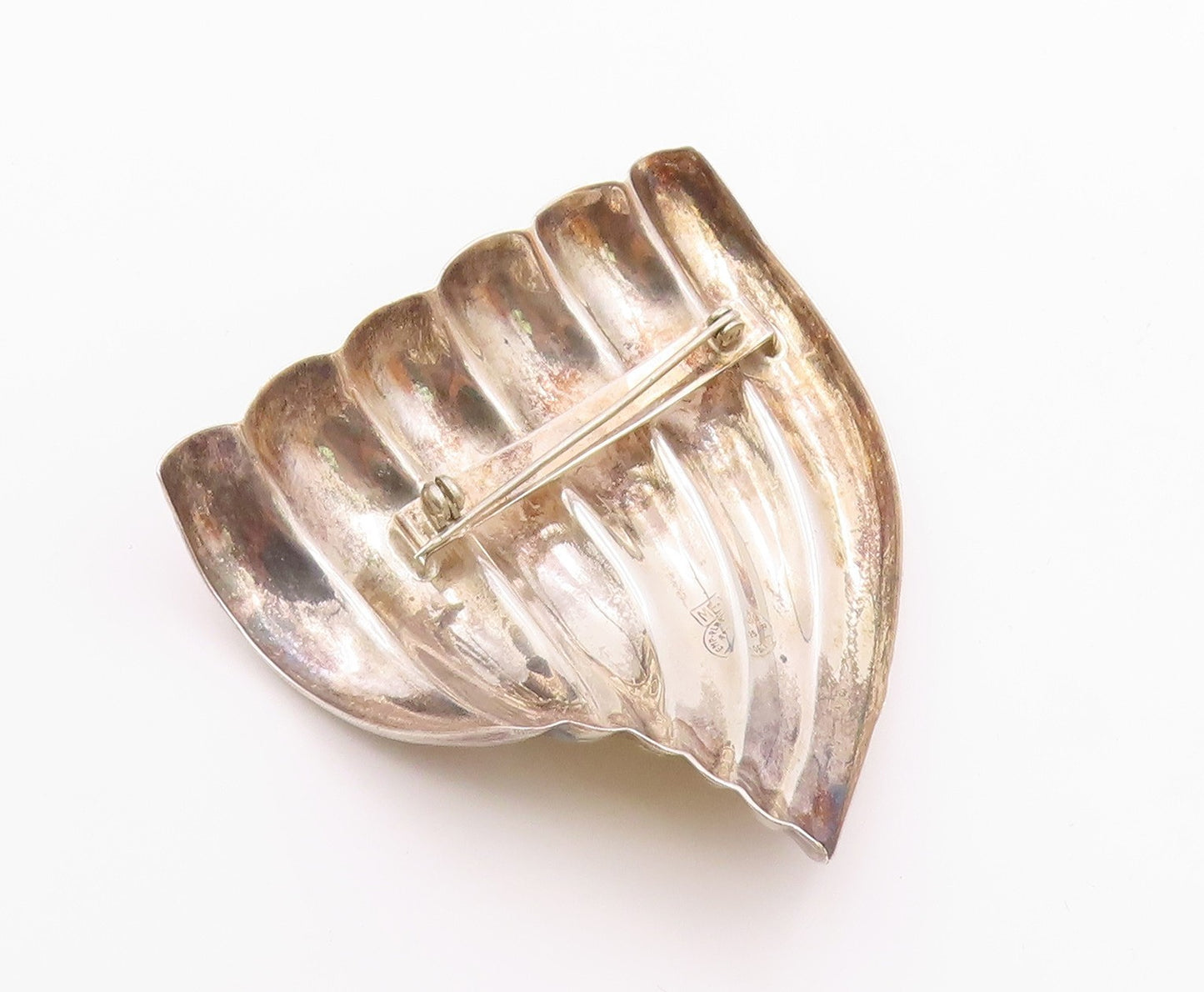 MEXICO 925 Sterling Silver  Vintage Modernist Fluted Wing Brooch Pin  BP4336