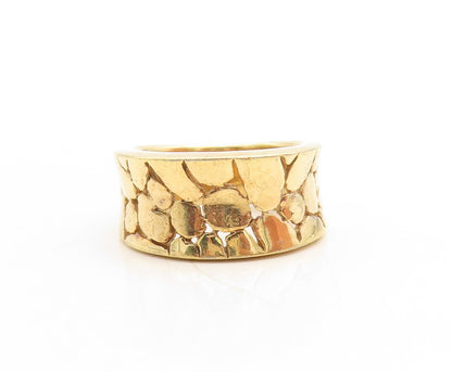 925 Sterling Silver Vintage Ring Gold Plated Pebble Effect Carved  Sz 8  RG31356