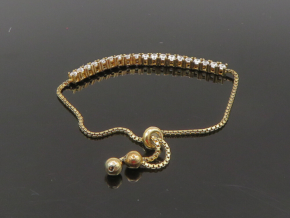 Gold Over 925 Silver  Cubic Zirconia Adjustable Child Box Chain Bracelet BT1062