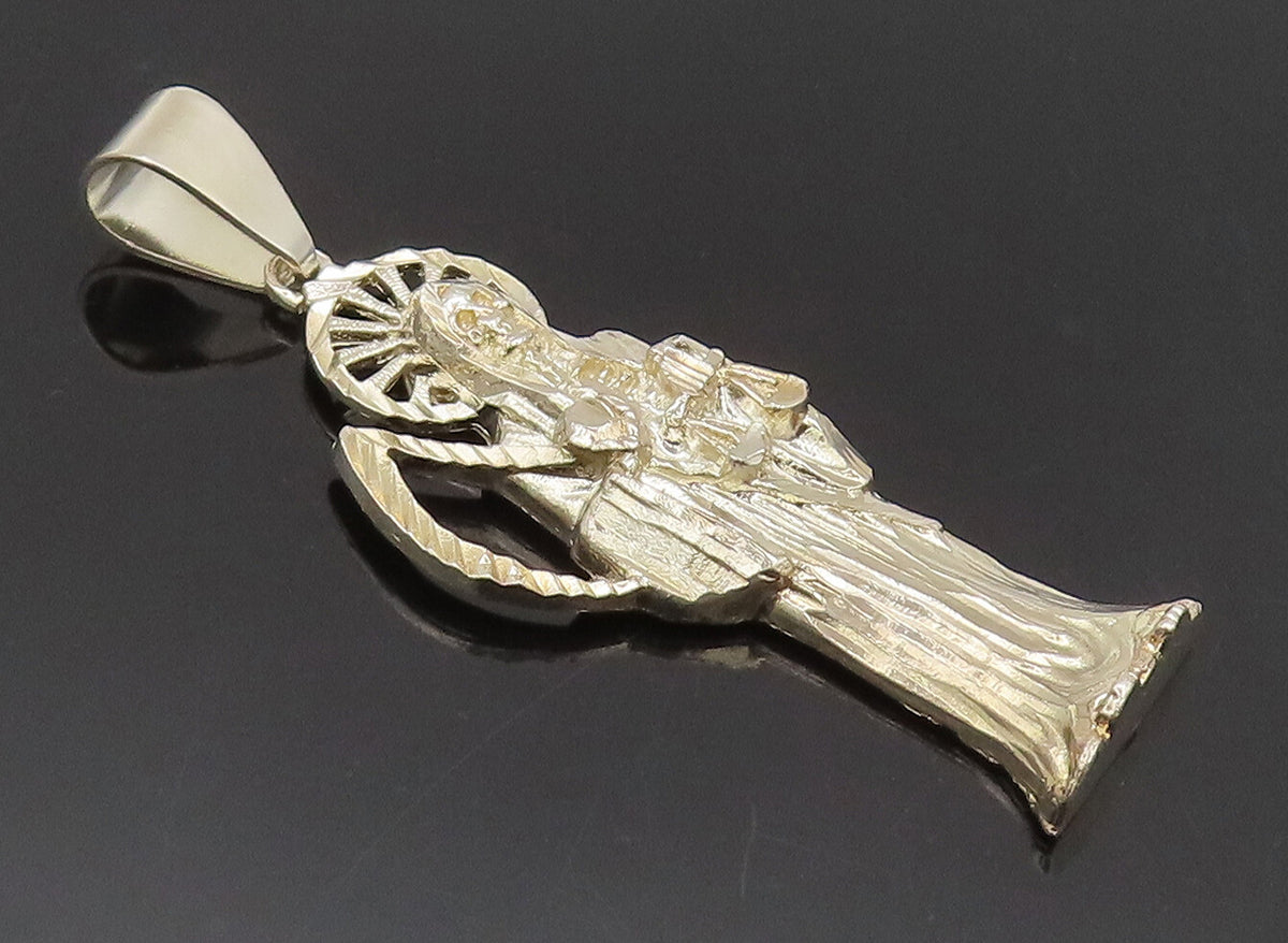 925 Sterling Silver  Vintage Carved Grim Reaper Religious Pendant  PT22364