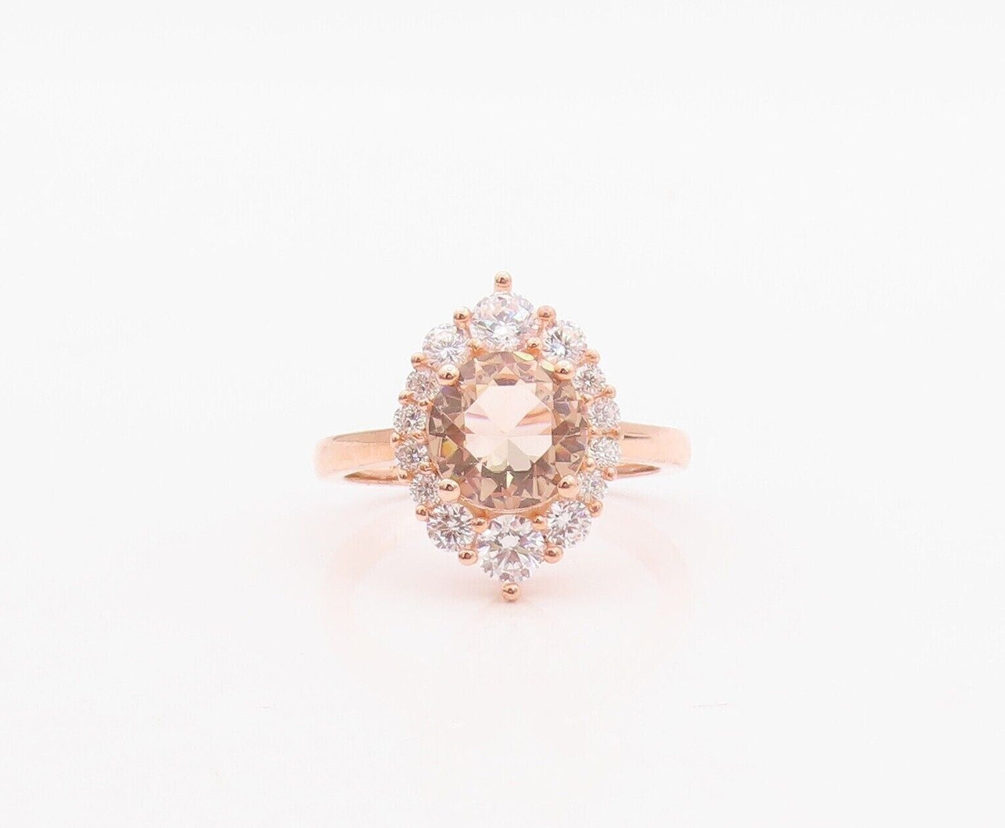 925 Sterling Silver Vintage Ring Rose Gold Plated Morganite & CZ  Sz 7  RG30074