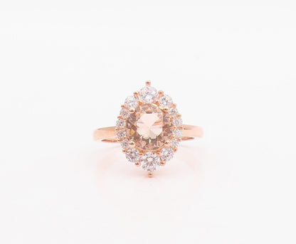 925 Sterling Silver Vintage Ring Rose Gold Plated Morganite & CZ  Sz 7  RG30074