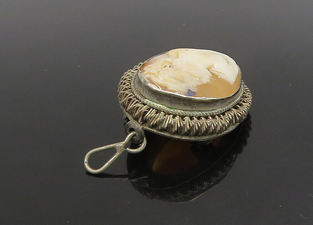 925 Sterling Silver  Vintage Antique Carved Woman Cameo Brooch Pin  BP9015