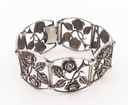 925 Sterling Silver Vintage Bracelet LUMI Antique Floral Frames Cutout  BT10826