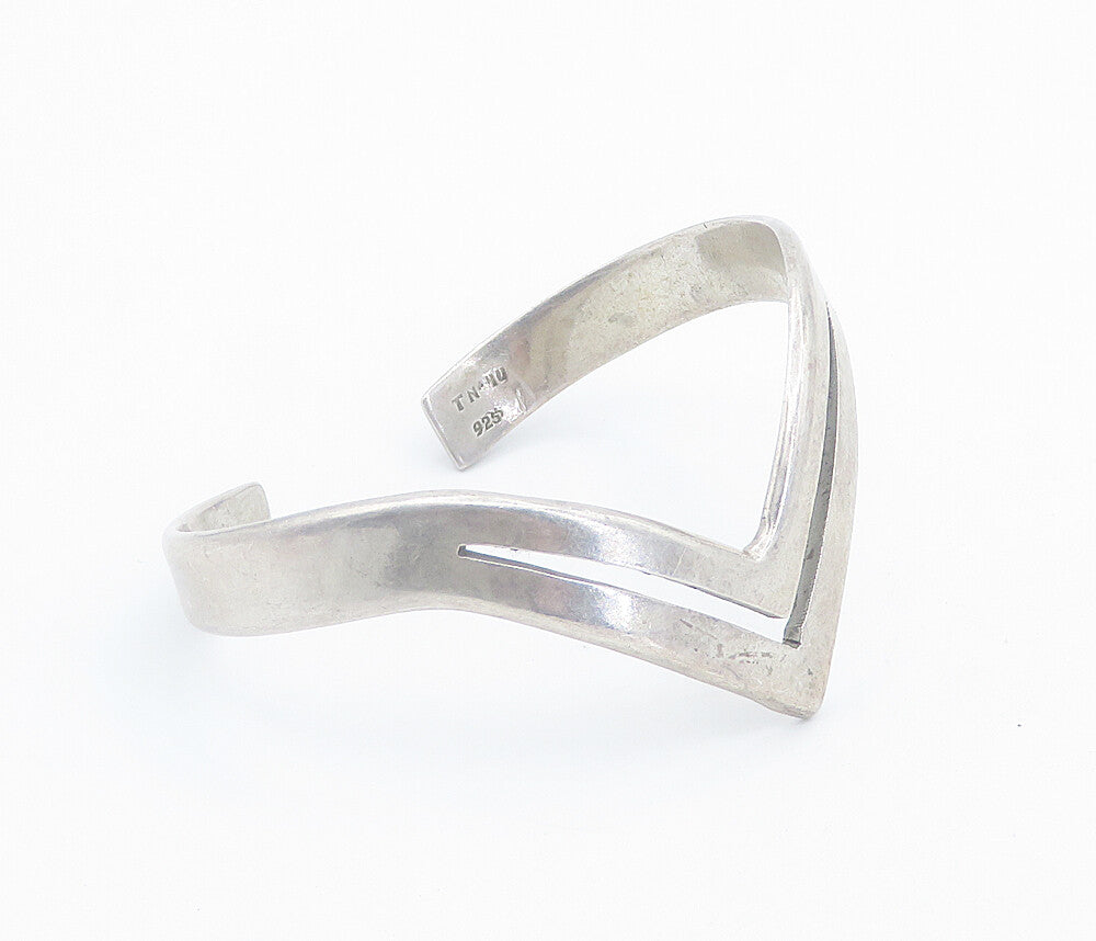 MEXICO 925 Sterling Silver Vintage Cutout Design Pointed Cuff Bracelet BT3394