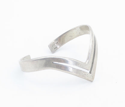 MEXICO 925 Sterling Silver Vintage Cutout Design Pointed Cuff Bracelet BT3394