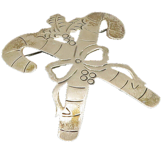 MEXICO 925 Sterling Silver  Vintage Shiny XMas Candy Canes Brooch Pin  BP8315