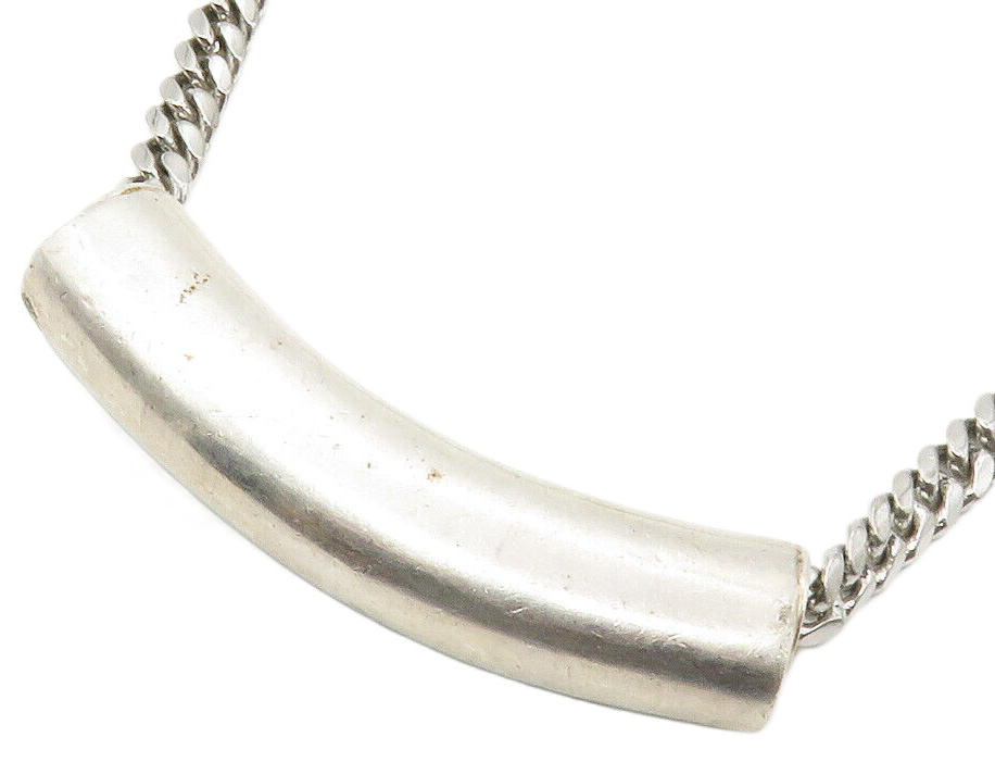 RAGE 925 Sterling Silver Vintage Curved Pendant Curb Chain Necklace NE2360