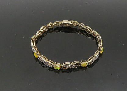 925 Sterling Silver  Vintage Cabochon Cut Fire Opal Chain Bracelet  BT8317