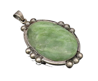 DAVID ALLENDE 925 Silver  Vintage Beaded Edge Green Jasper Pendant  PT21523