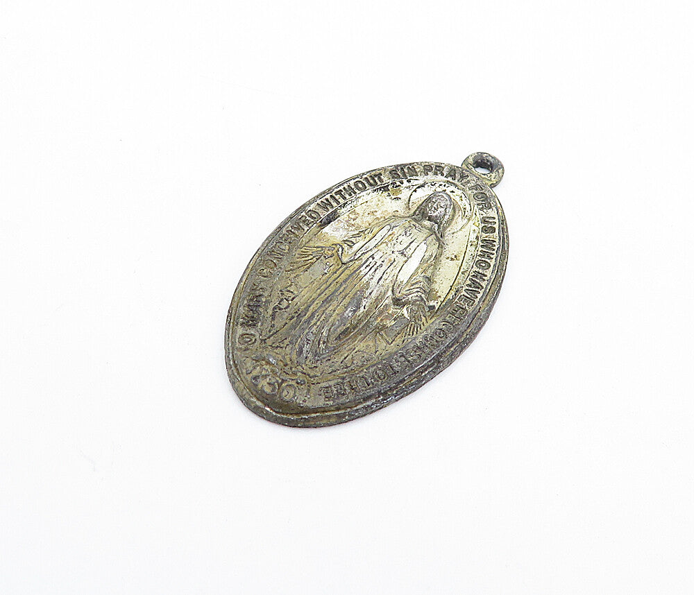 925 Sterling Silver  Vintage Antique Oxidized Religious Prayer Pendant  PT4263