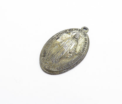 925 Sterling Silver  Vintage Antique Oxidized Religious Prayer Pendant  PT4263
