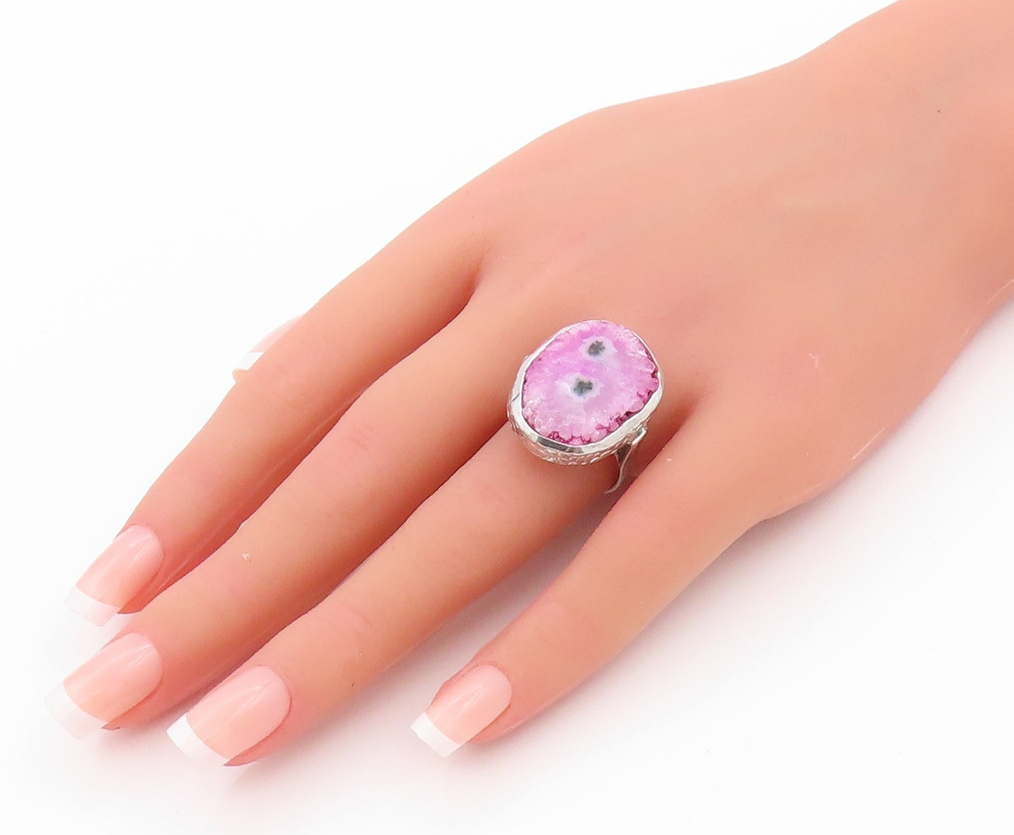 925 Sterling Silver Vintage Ring Pink Natural Patterns Agate  Sz 8  RG32341