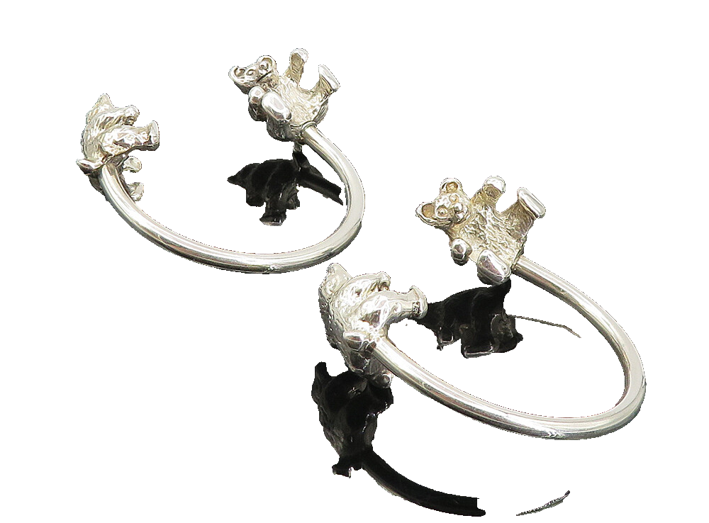 925 Sterling Silver  Vintage 2 Piece Shiny Teddy Bear Key Rings  TR1366