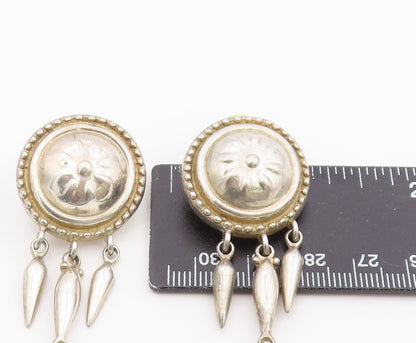 925 Sterling Silver Vintage Earrings Floral Motif Concho Dangle  EG14420