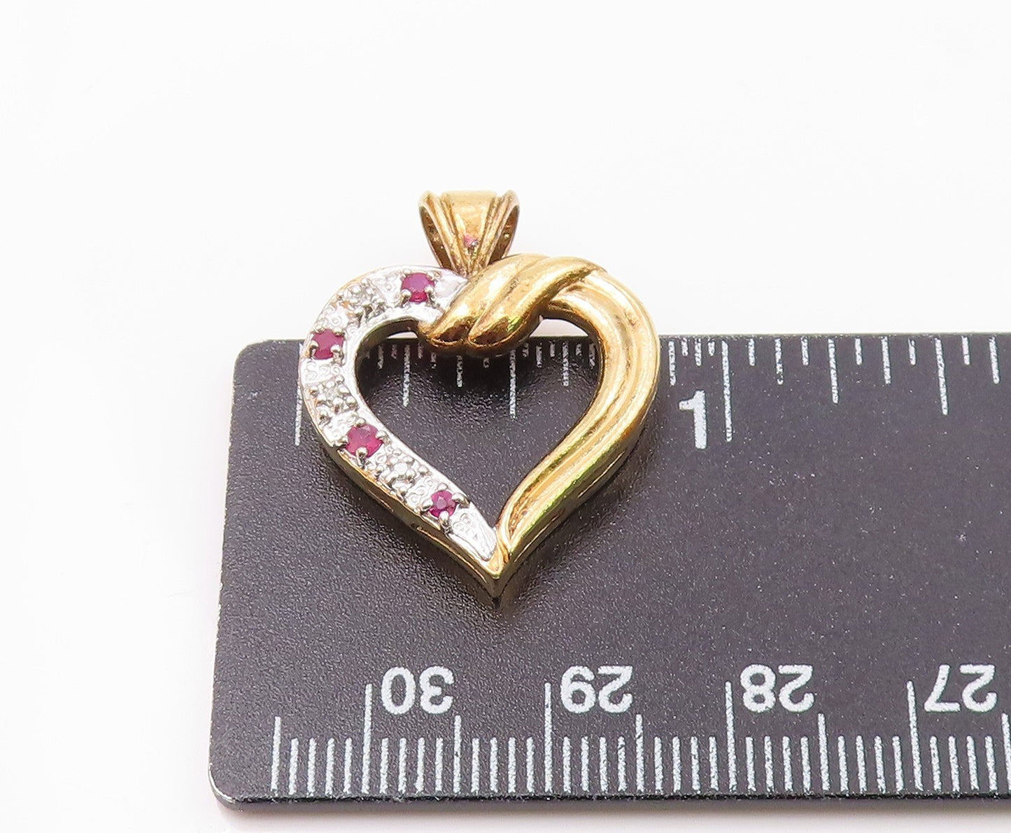 925 Sterling Silver  Vintage Genuine Diamond & Ruby Heart Pendant  PT15771
