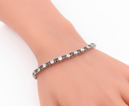 925 Silver  Vintage Shiny Cubic Zirconia & Sapphire Chain Bracelet  BT8035