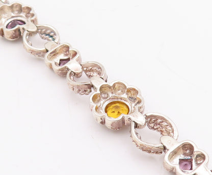 925 Sterling Silver Vintage Bracelet Amethyst Flowers & Ring Linked  BT10591