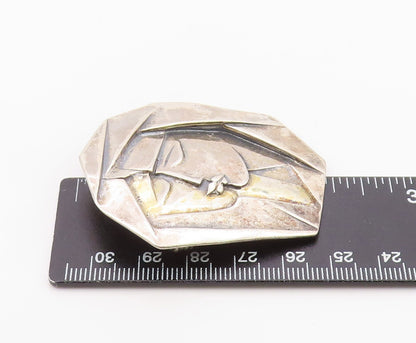 925 Sterling Silver Vintage Brooch Pin Geometric Duo Portrait Embrace  BP12558