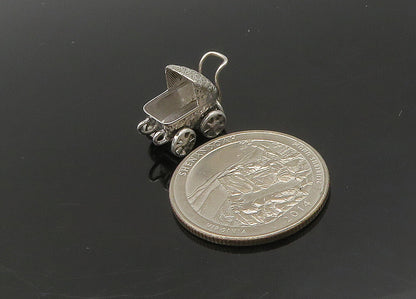 925 Sterling Silver  Vintage Old Fashioned Baby Carriage Pendant  PT17748