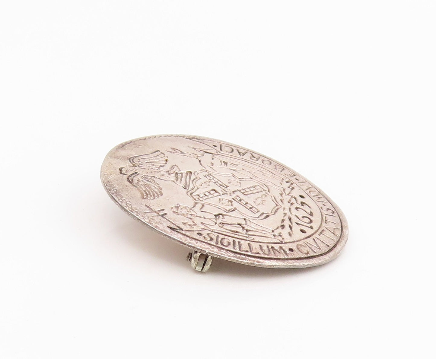 925 Sterling Silver Vintage Brooch Pin 1625 Seal Of New York City   BP12161
