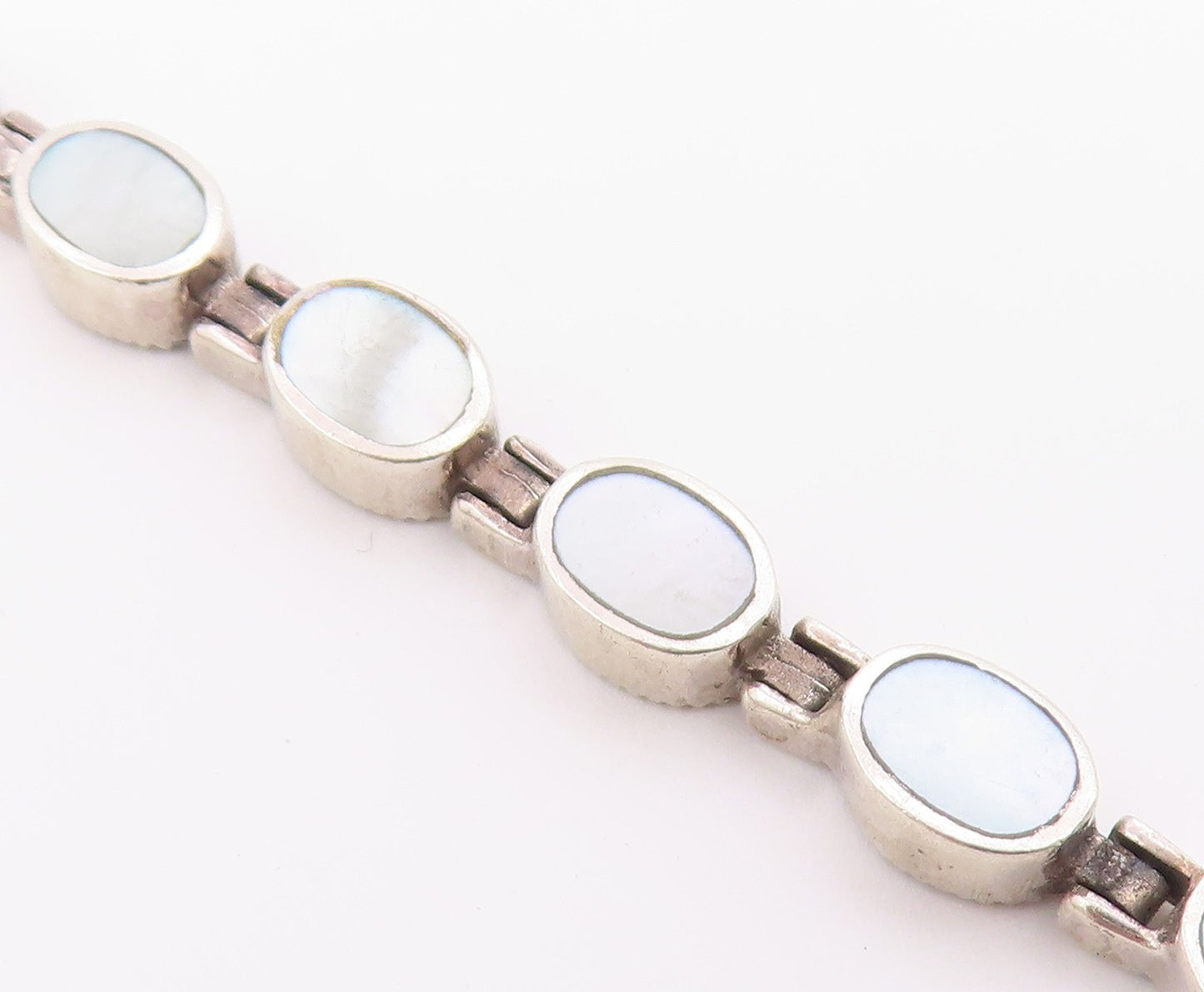 925 Sterling Silver  Mother Of Pearl & Marcasite Double Sided Bracelet  BT5099