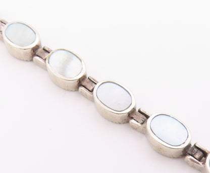925 Sterling Silver  Mother Of Pearl & Marcasite Double Sided Bracelet  BT5099