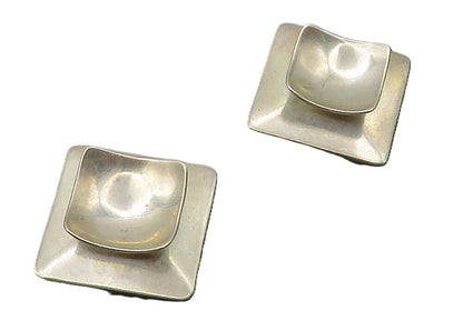MEXICO 925 Silver  Vintage Modernist Square Non Pierce Drop Earrings  EG7780