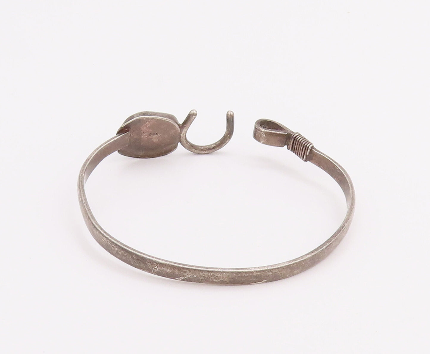 925 Sterling Silver Vintage Bracelet Solid Oval Larimar U Hook Bangle  BT10495