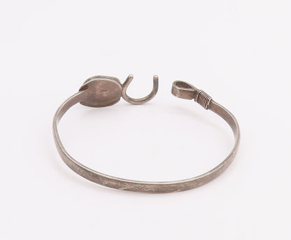 925 Sterling Silver Vintage Bracelet Solid Oval Larimar U Hook Bangle  BT10495