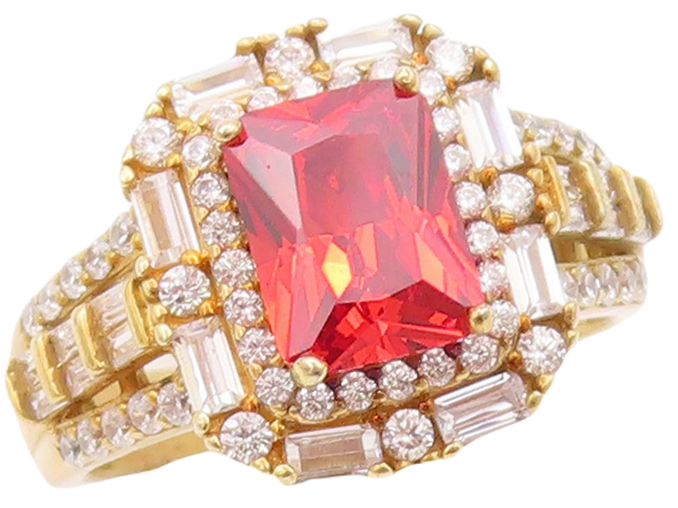 925 Sterling Silver Vintage Ring Gold Plated Red & White CZ  Sz 7  RG29474