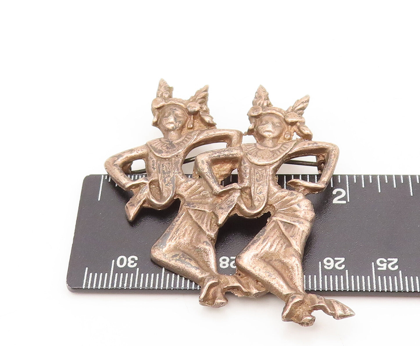 925 Sterling Silver Vintage Brooch Pin Carved Triable Dancing Girls  BP10614