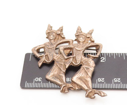 925 Sterling Silver Vintage Brooch Pin Carved Triable Dancing Girls  BP10614