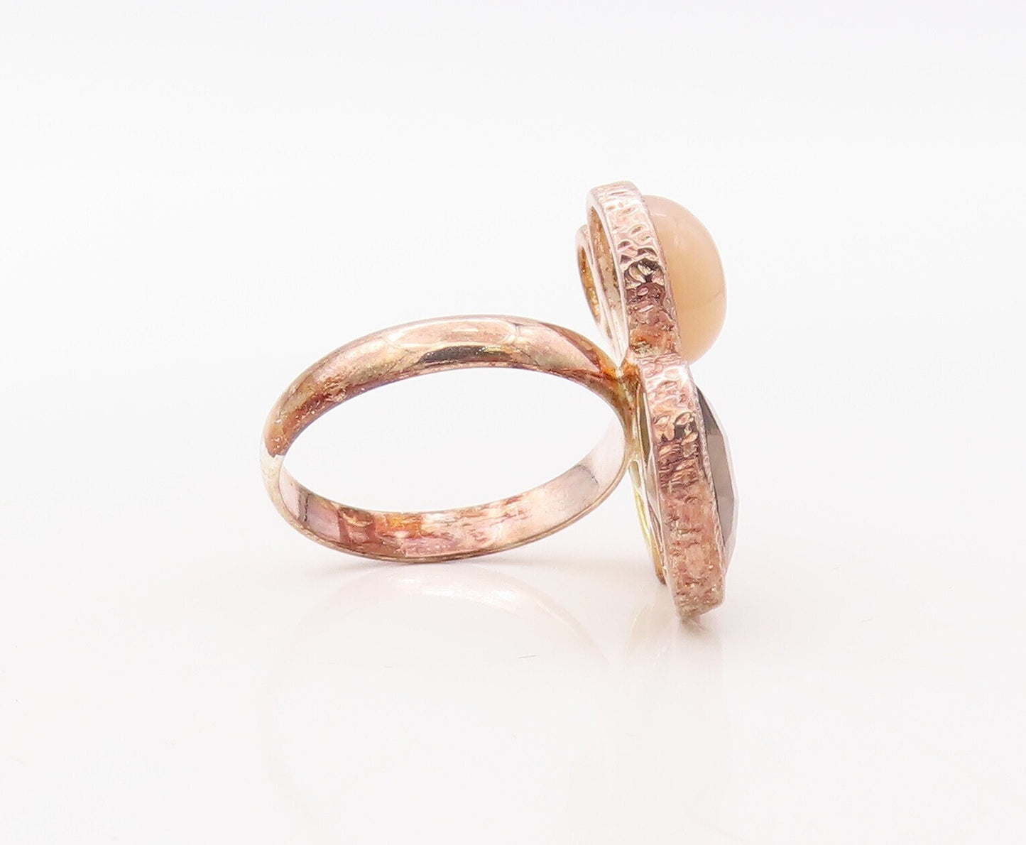 925 Sterling Silver Vintage Ring Rose Gold Plated Gemstones  Sz 8  RG30592