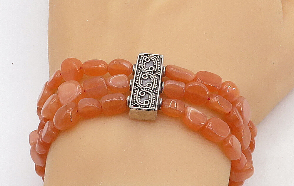 925 Sterling Silver Vintage Carnelian Multi Strand Beaded Bracelet BT2594