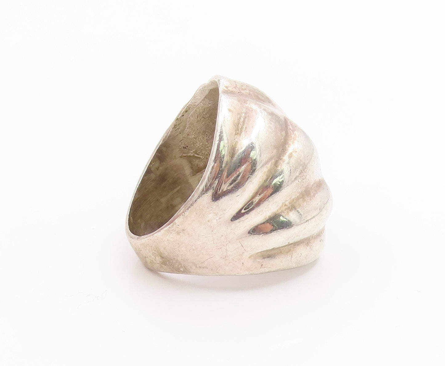 925 Sterling Silver Vintage Ring MEXICO Modernist Fluted Dome  Sz 8.5  RG35508